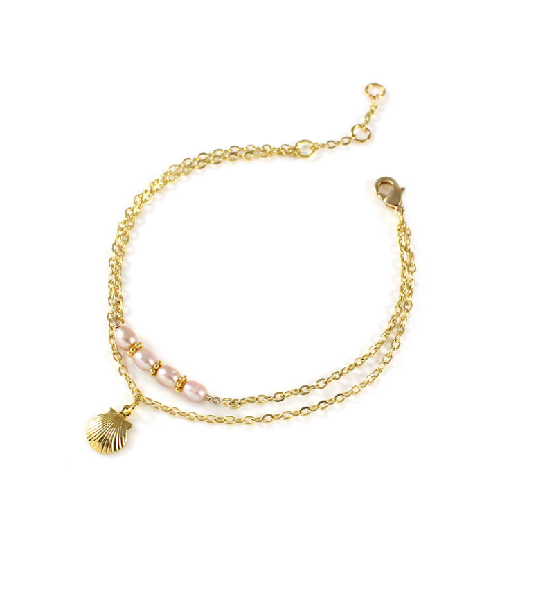 Gold seashell and pearl bracelet