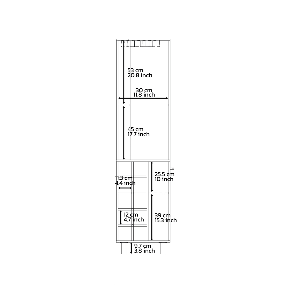 Corner Bar Cabinet Cleveland, Ten Wine Cubbies, Single Door, Black Wengue / Pine Finish