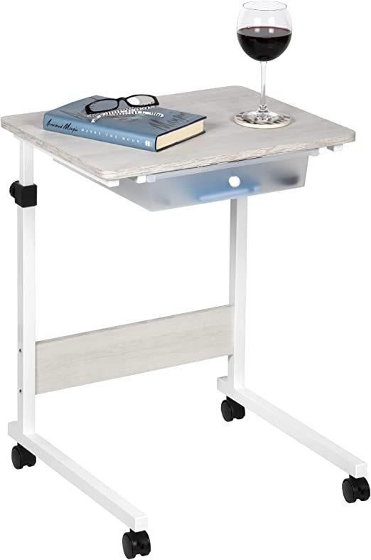 Adjustable Overbed Bedside Table with Wheels (Hospital and Home Medical Use)