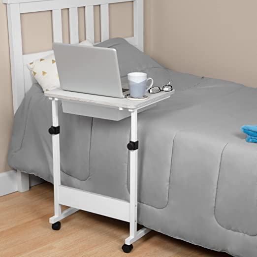 Adjustable Overbed Bedside Table with Wheels (Hospital and Home Medical Use)