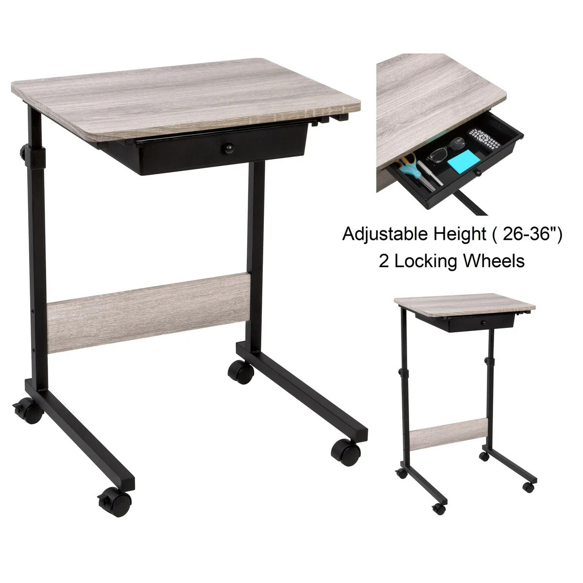 Adjustable Overbed Bedside Table with Wheels (Hospital and Home Medical Use)