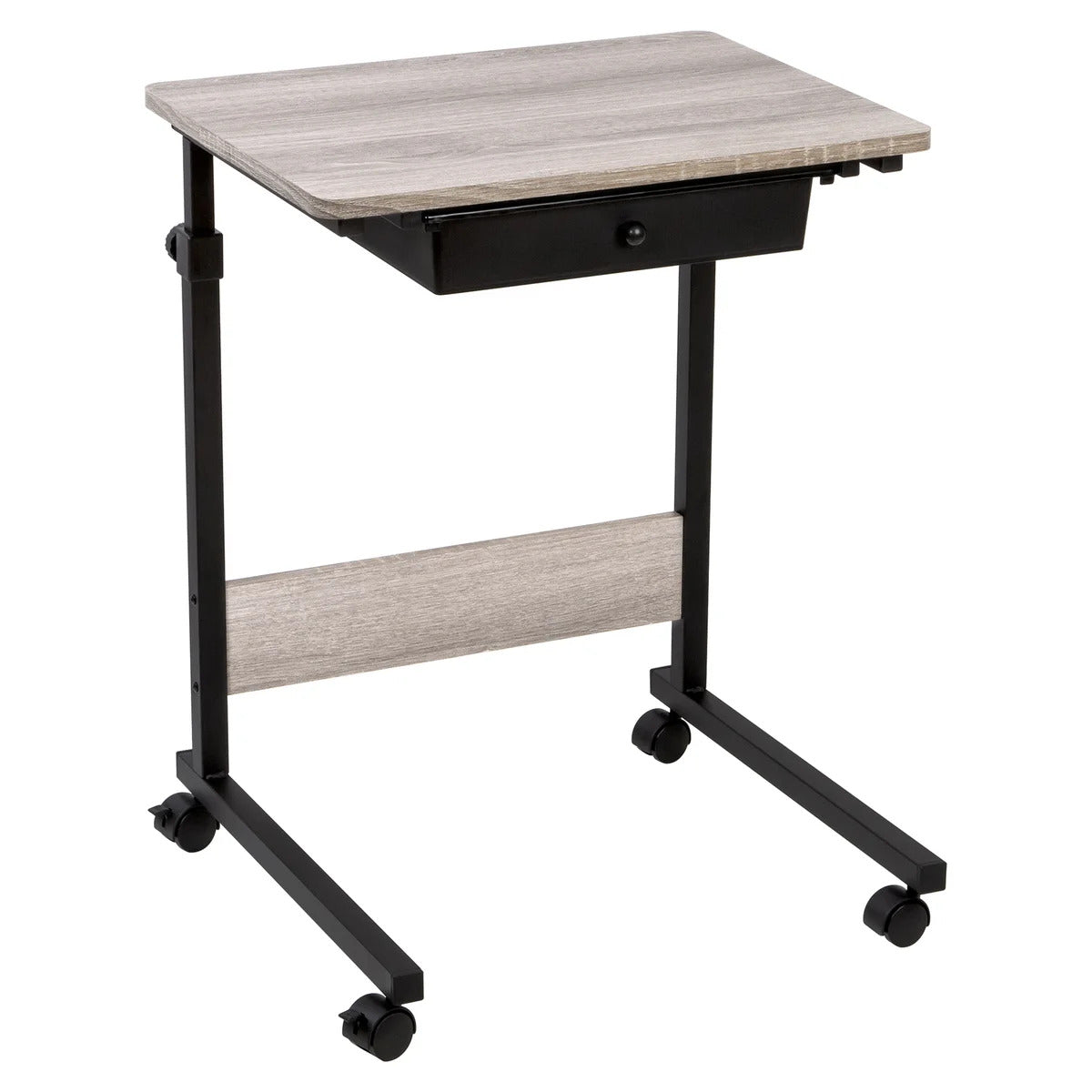 Adjustable Overbed Bedside Table with Wheels (Hospital and Home Medical Use)