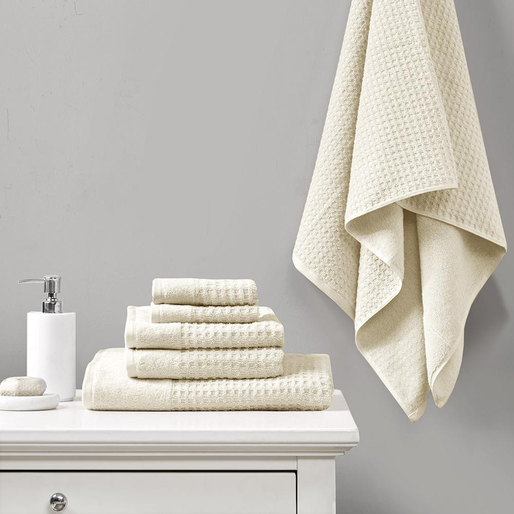 Cotton Waffle Jacquard Antimicrobial Bath Towel 6 Piece Set