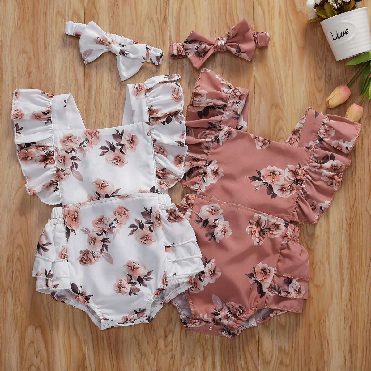 Floral Romper Jumpsuit With Headband