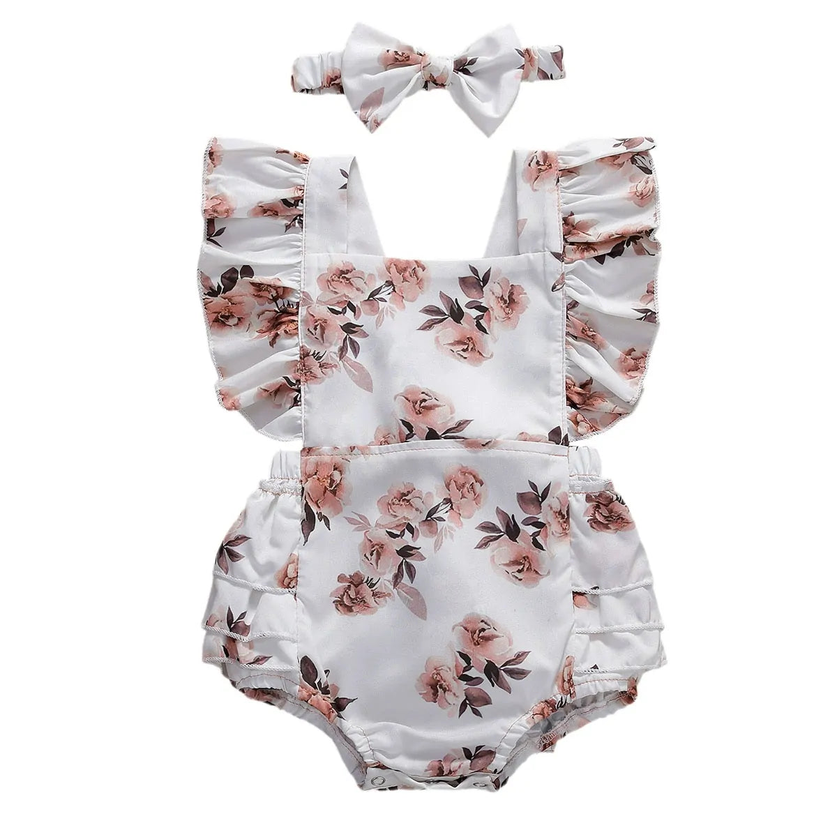 Floral Romper Jumpsuit With Headband