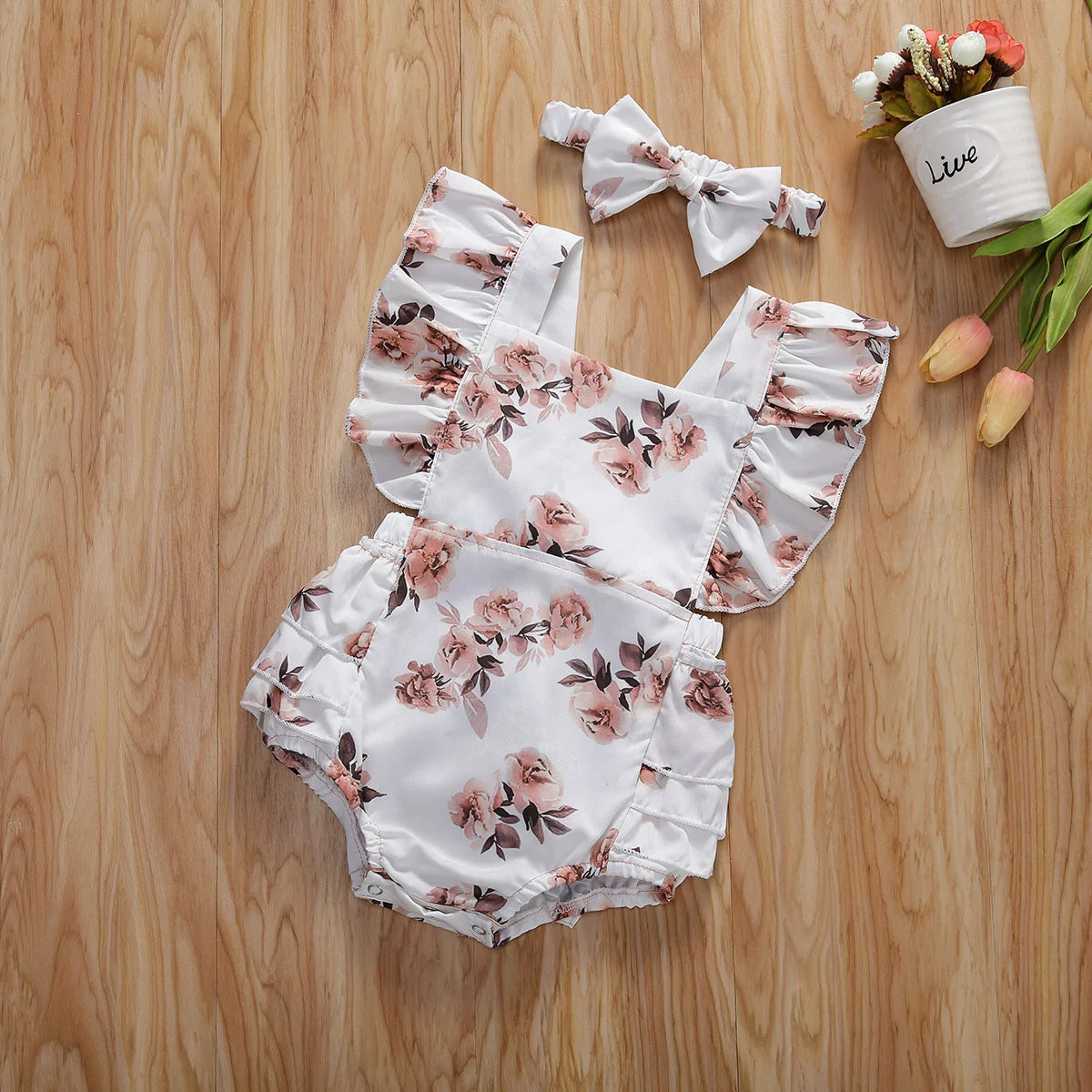 Floral Romper Jumpsuit With Headband