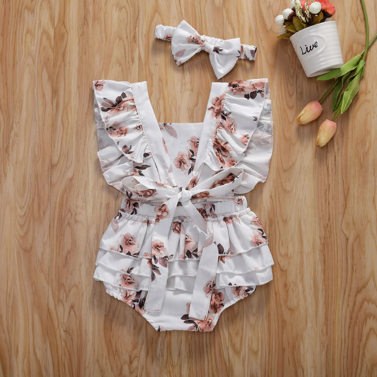 Floral Romper Jumpsuit With Headband